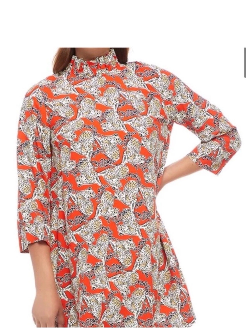 Crown &Ivy Printed High-Neck Women’s Top in Orange with cheetahs